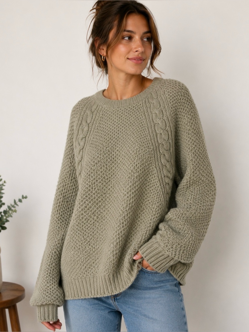 Raglan’s Vintage Cable Knit Crewneck Sweater